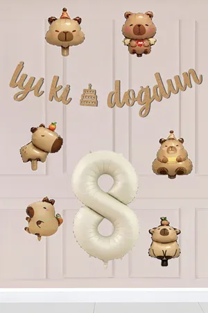 Kapibara Konsept 8 Yaş Doğum Günü Balon Zinciri Seti