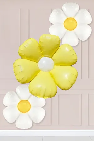 2 Küçük ve 1 Makaron Sarı Papatya Folyo Balon Seti