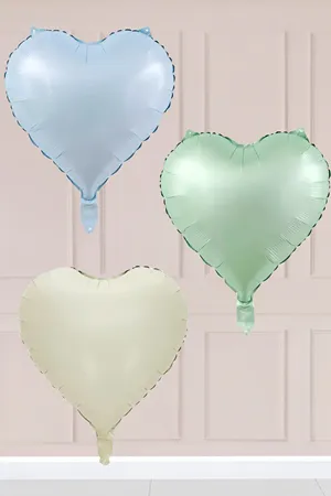 3lü Retro Kalp Folyo Balon Seti Krem,Yeşil, Mavi Set44