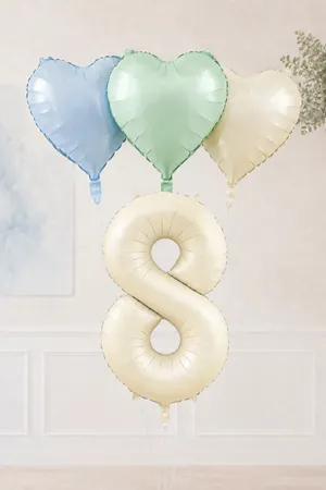 8 Yaş Retro Mavi Yeşil Krem Kalpli Folyo Balon Seti Set44 8 Yaş