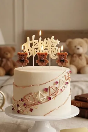 Ayıcık Tema Happy Birthday 4lü Mum Seti Pasta Mumu 0401
