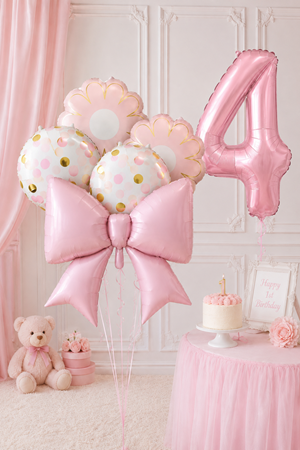4 Yaş Pembe Fiyonk Tema Balon Seti 6 Parça Balon Süsleme Seti