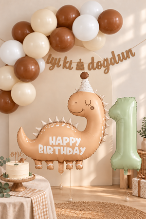 1 Yaş Retro Kahve Dinozor Tema Balon Zinciri Seti Set35