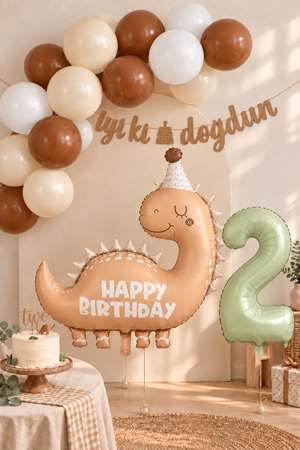 2 Yaş Retro Kahve Dinozor Tema Balon Zinciri Seti Set35