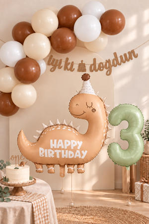 3 Yaş Retro Kahve Dinozor Tema Balon Zinciri Seti Set35