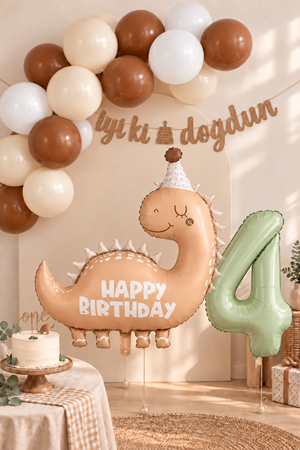 4 Yaş Retro Kahve Dinozor Tema Balon Zinciri Seti Set35