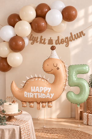 5 Yaş Retro Kahve Dinozor Tema Balon Zinciri Seti Set35