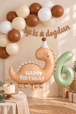 6 Yaş Retro Kahve Dinozor Tema Balon Zinciri Seti Set35