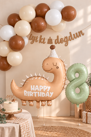 8 Yaş Retro Kahve Dinozor Tema Balon Zinciri Seti Set35