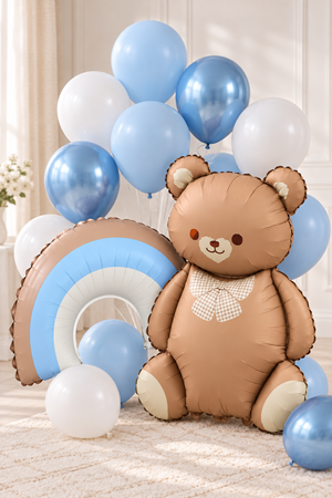 Mavi Tonları Gökkuşağı ve Ayı Balonlu Doğum Günü Balon Seti - Set37