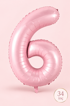 6 Yaş Pembe Rakam Balon 34 inç 6 Yaş Balonu