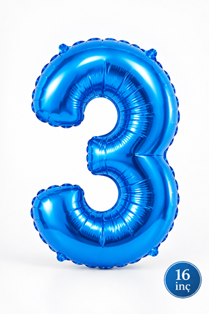 3 Yaş Mavi Rakam Folyo Balon 16 inç