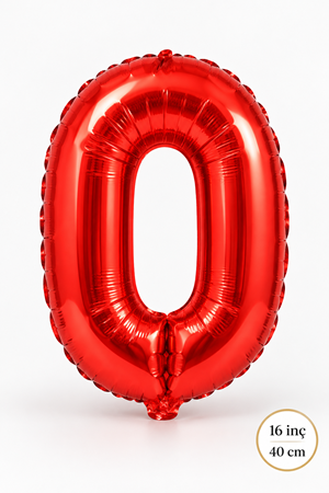 0 Kırmızı Rakam Folyo Balon 16 inç Yaş Balonu 40cm