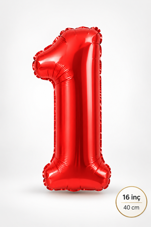 1 Yaş Kırmızı Rakam Folyo Balon 16 inç Yaş Balonu 40cm