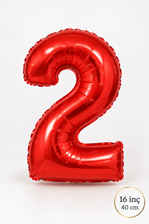 2 Yaş Kırmızı Rakam Folyo Balon 16 inç Yaş Balonu 40cm