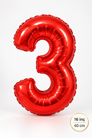 3 Yaş Kırmızı Rakam Folyo Balon 16 inç Yaş Balonu 40cm