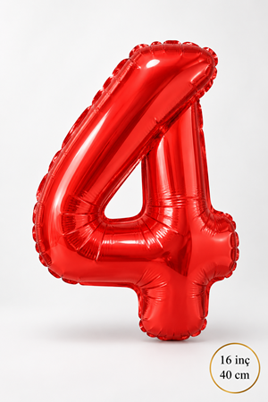 4 Yaş Kırmızı Rakam Folyo Balon 16 inç Yaş Balonu 40cm