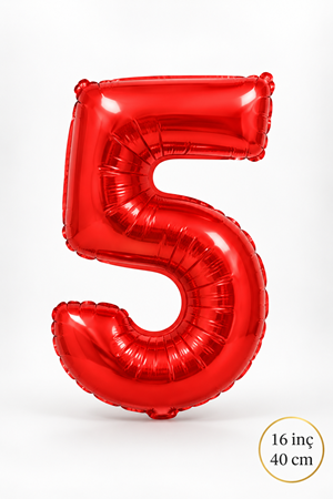 5 Yaş Kırmızı Rakam Folyo Balon 16 inç Yaş Balonu 40cm