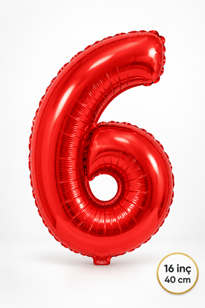 6 Yaş Kırmızı Rakam Folyo Balon 16 inç Yaş Balonu 40cm