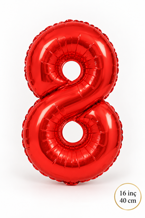 8 Yaş Kırmızı Rakam Folyo Balon 16 inç Yaş Balonu 40cm