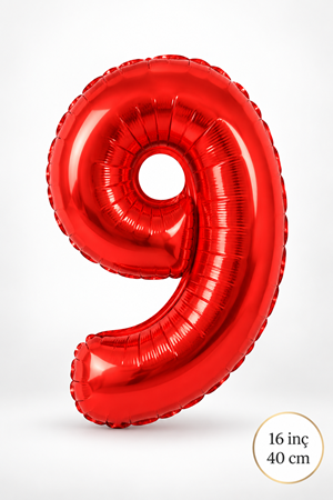 9 Yaş Kırmızı Rakam Folyo Balon 16 inç Yaş Balonu 40cm