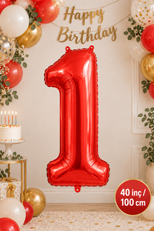 1 Yaş 40inc Kırmızı Rakam Folyo Balon 100 cm Yaş Balonu 1metre