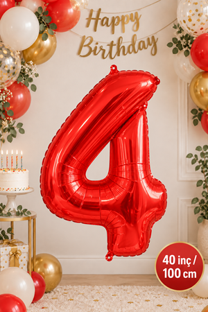 4 Yaş 40inc Kırmızı Rakam Folyo Balon 100 cm Yaş Balonu 1metre