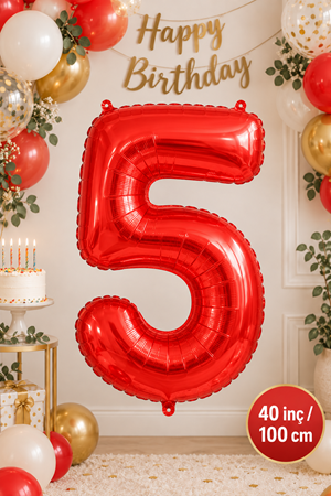 5 Yaş 40inc Kırmızı Rakam Folyo Balon 100 cm Yaş Balonu 1metre