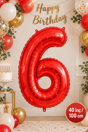 6 Yaş 40inc Kırmızı Rakam Folyo Balon 100 cm Yaş Balonu 1metre