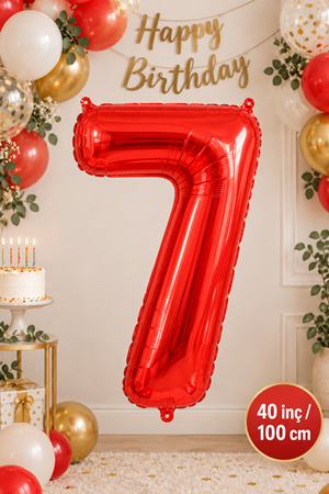 7 Yaş 40inc Kırmızı Rakam Folyo Balon 100 cm Yaş Balonu 1metre