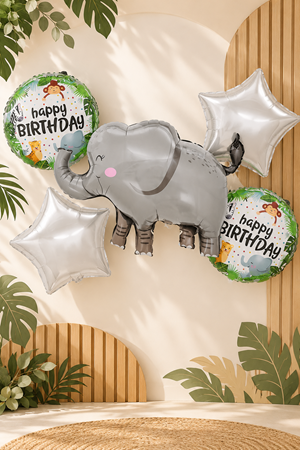 5'li Set Fil Temalı Folyo Balon Seti Fil