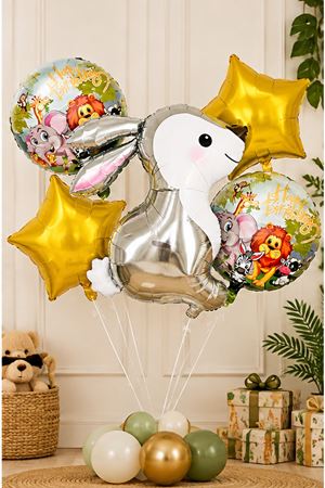 5'li Set Gümüş Tavşan Balonlu Folyo Balon Seti