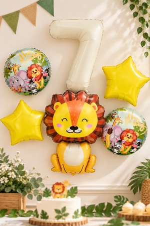 7 Yaş Aslan Folyo Balonlu Set Safari Tema Balon Seti Set39