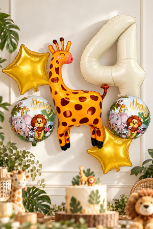 4 Yaş Zürafa Folyo Balonlu Set Safari Tema Balon Seti Set40