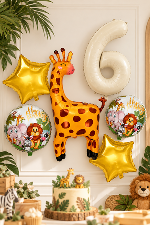 6 Yaş Zürafa Folyo Balonlu Set Safari Tema Balon Seti Set40