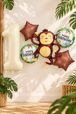1 Yaş Maymun Folyo Balonlu Safari Tema Doğum Günü Balon Seti Set43