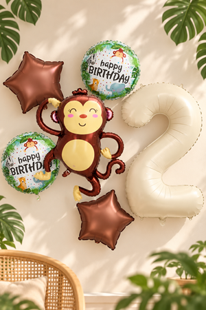 2 Yaş Maymun Folyo Balonlu Safari Tema Doğum Günü Balon Seti Set43