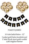İyi Ki Doğdun Banner ve Gold Konfetili Şeffaf Seti Gold - Siyah Doğum Günü Balon Seti