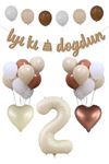 2 Yaş Doğum Günü Retro Balon Seti Kraft İyi Ki Doğdun Banner Krem Yaş Balonu Deniz Kumu Kahve Balonlu