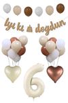 6 Yaş Doğum Günü Retro Balon Seti Kraft İyi Ki Doğdun Banner Krem Yaş Balonu Deniz Kumu Kahve Balonlu