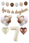 7 Yaş Doğum Günü Retro Balon Seti Kraft İyi Ki Doğdun Banner Krem Yaş Balonu Deniz Kumu Kahve Balonlu