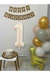 1 Yaş Balon Seti Zürafa Balonlu Happy Birthday Bannerlı Doğum Günü Balon Süsleme Seti
