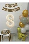 8 Yaş Balon Seti Zürafa Balonlu Happy Birthday Bannerlı Doğum Günü Balon Süsleme Seti