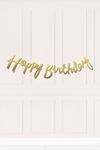 Gold Happy Birthday El Yazısı Kaligrafi Banner Doğum Günü Duvar Süsü