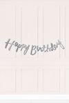 Gümüş Happy Birthday El Yazısı Kaligrafi Banner Doğum Günü Duvar Süsü