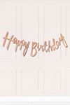Rose Gold Happy Birthday El Yazısı Kaligrafi Banner Doğum Günü Duvar Süsü