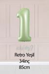 1 Retro Yeşil Rakam Balon 34 inç 1 Yaş Balonu