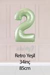 2 Retro Yeşil Rakam Balon 34 inç 2 Yaş Balonu