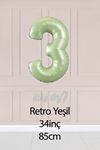 3 Retro Yeşil Rakam Balon 34 inç 3 Yaş Balonu