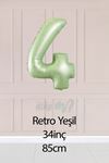 4 Retro Yeşil Rakam Balon 34 inç 4 Yaş Balonu